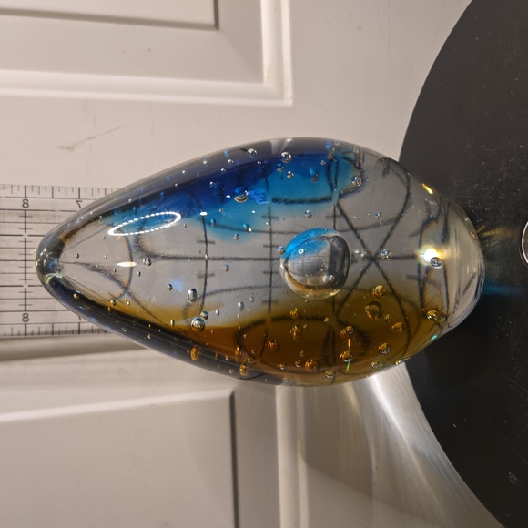 Blue and Amber Glass Art Magnum Paperweight Sculpture - Picture 7 of 9